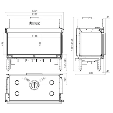 CALMA 120S Kominek gazowy jednostronny 120 x 50cm
