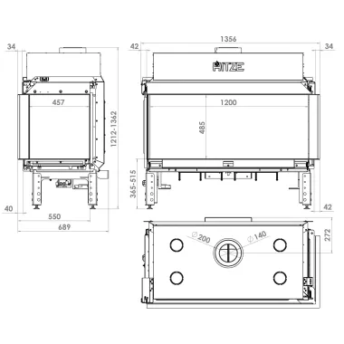CALMA 120R Kominek gazowy dwustronny 120 x 50cm