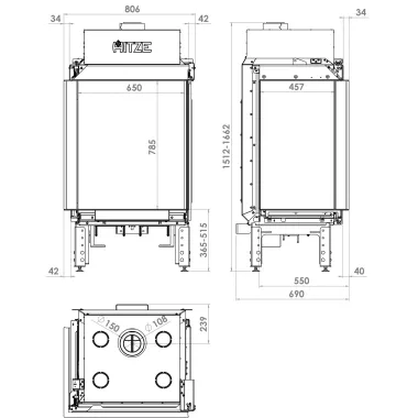 CALMA 65L Kominek gazowy dwustronny 65 x 80cm