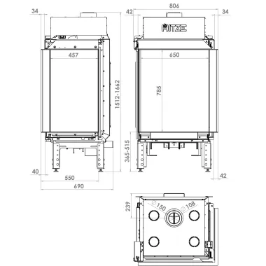 CALMA 65R Kominek gazowy dwustronny 65 x 80cm