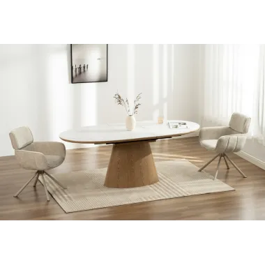 Invicta Stół UNIQUE owalny rozkładany optyka białego marmuru 160 - 200cm / 47658