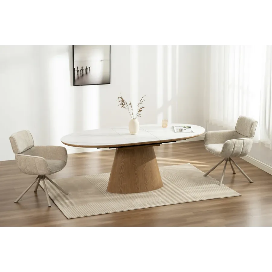 Invicta Stół UNIQUE owalny rozkładany optyka białego marmuru 160 - 200cm / 47658