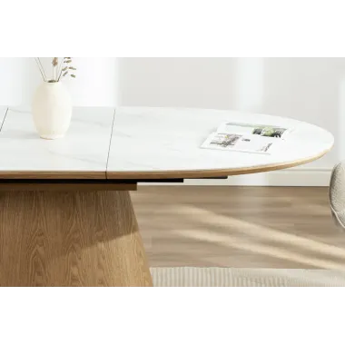 Invicta Stół UNIQUE owalny rozkładany optyka białego marmuru 160 - 200cm / 47658