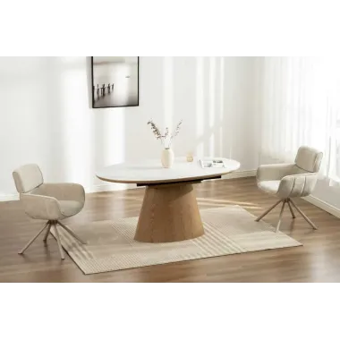 Invicta Stół UNIQUE owalny rozkładany optyka białego marmuru 160 - 200cm / 47658