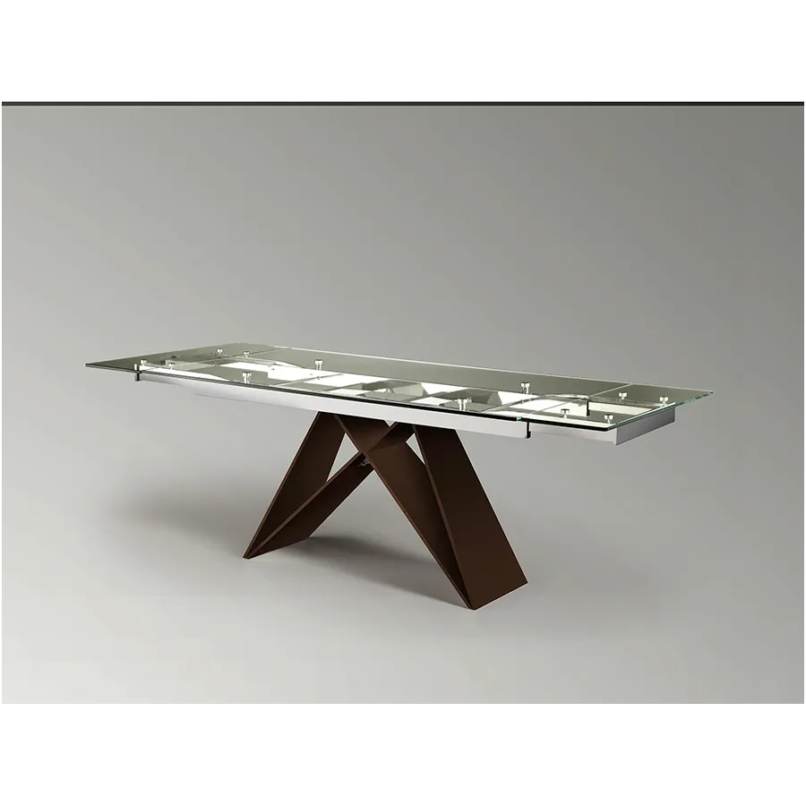 MIKA Stół do jadalni rozkładany szklany blat brązowe nogi 160 - 220 x 75 x 90cm / 713023