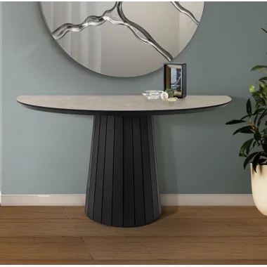 KORIA Konsola czarna blat optyka kamienia 130 x 80 x 42cm / 599481