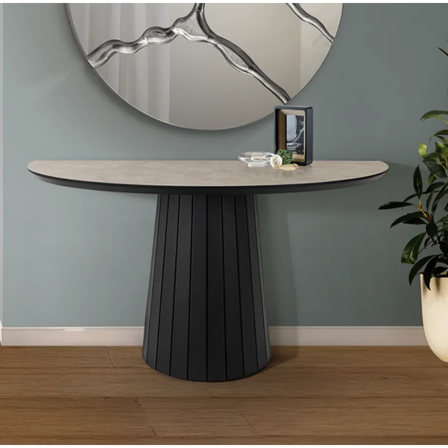 KORIA Konsola czarna blat optyka kamienia 130 x 80 x 42cm / 599481