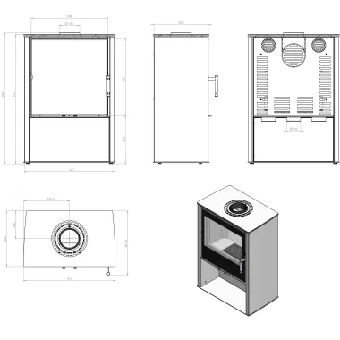 LUPO M Kominek wolnostojący (białe panele boczne) 8,7 kW / LUPO M-W