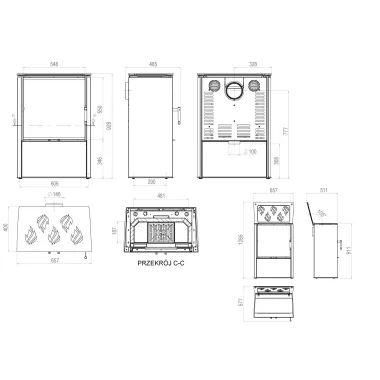 LUPO M Kominek wolnostojący z płyta grzewczą 8,7 kW / LUPO M-CP
