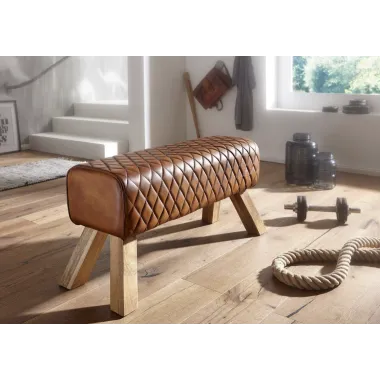 WOHNLING Ławka do siedzenie skóra naturalna brązowa 89 x 46 x 35cm / WL6.089