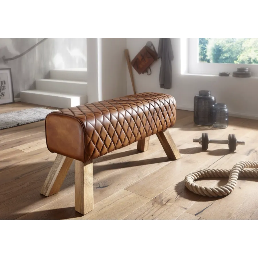 WOHNLING Ławka do siedzenie skóra naturalna brązowa 89 x 46 x 35cm / WL6.089