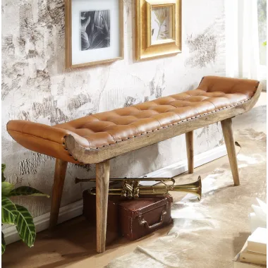 WOHNLING Ławka do siedzenie skóra naturalna brązowa 125 x 50 x 38cm / WL6.479