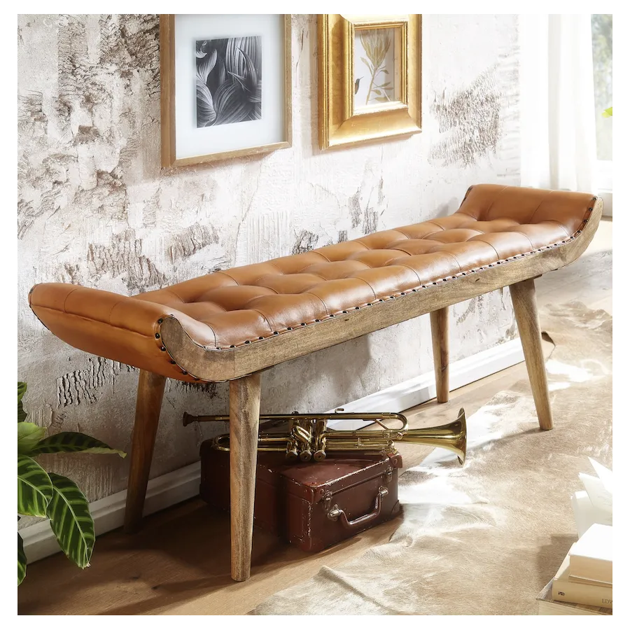 WOHNLING Ławka do siedzenie skóra naturalna brązowa 125 x 50 x 38cm / WL6.479