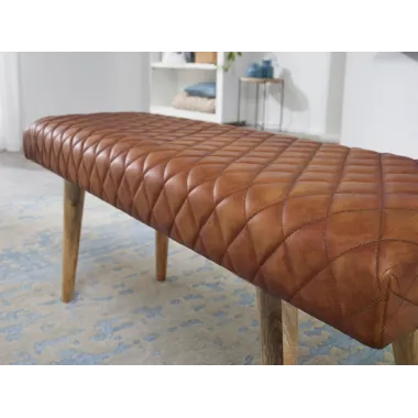 WOHNLING Ławka do siedzenie skóra naturalna brązowa 115 x 53 x 38cm / WL6.091