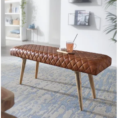 WOHNLING Ławka do siedzenie skóra naturalna brązowa 115 x 53 x 38cm / WL6.091