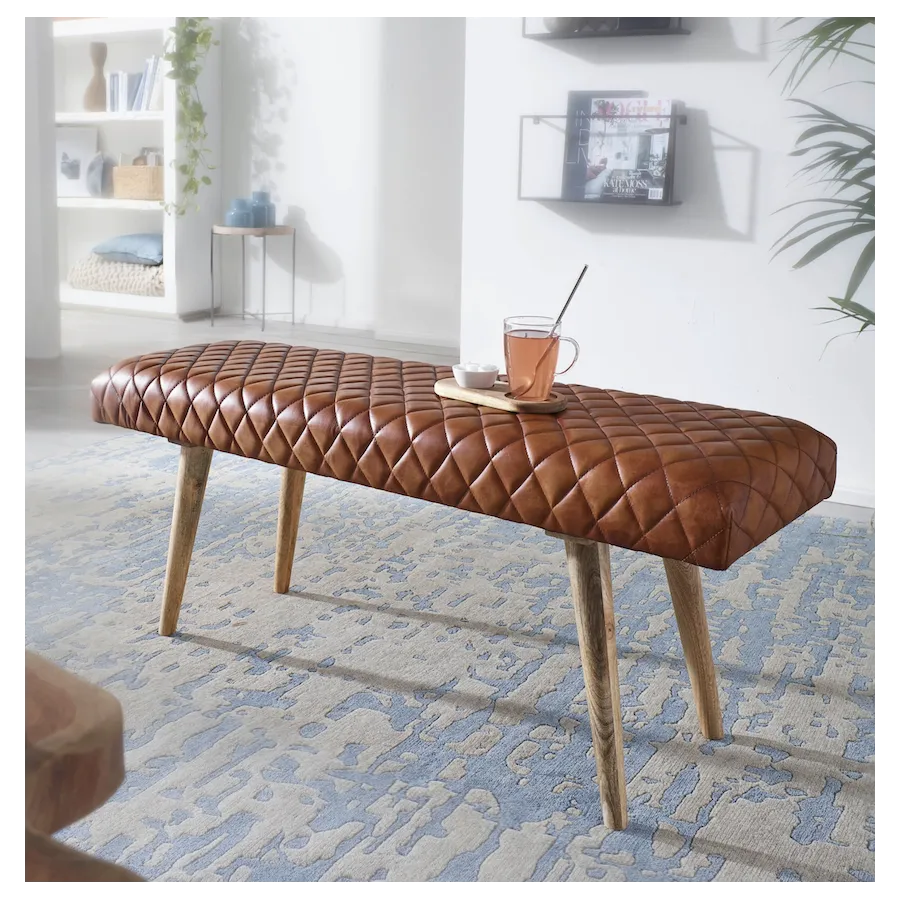 WOHNLING Ławka do siedzenie skóra naturalna brązowa 115 x 53 x 38cm / WL6.091