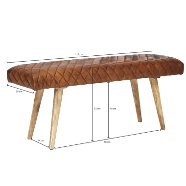 WOHNLING Ławka do siedzenie skóra naturalna brązowa 115 x 53 x 38cm / WL6.091