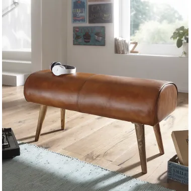 WOHNLING Ławka do siedzenie skóra naturalna brązowa ze schowkiem 100 x 53 x 40cm / WL6.086