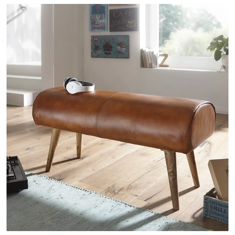 WOHNLING Ławka do siedzenie skóra naturalna brązowa ze schowkiem 100 x 53 x 40cm / WL6.086