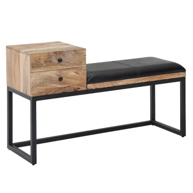 WOHNLING Ławka do siedzenie skóra naturalna brązowa ze schowkiem 100 x 48 x 38cm / WL6.479