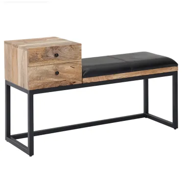 WOHNLING Ławka do siedzenie skóra naturalna brązowa ze schowkiem 100 x 48 x 38cm / WL6.479