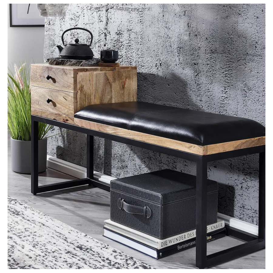 WOHNLING Ławka do siedzenie skóra naturalna brązowa ze schowkiem 100 x 48 x 38cm / WL6.479