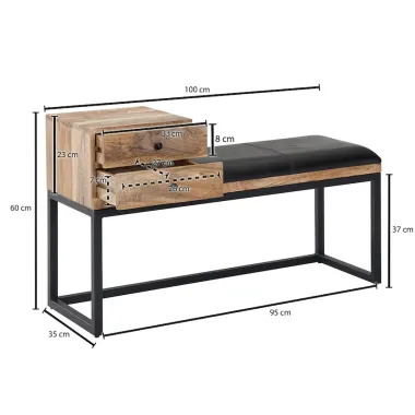 WOHNLING Ławka do siedzenie skóra naturalna brązowa ze schowkiem 100 x 48 x 38cm / WL6.479