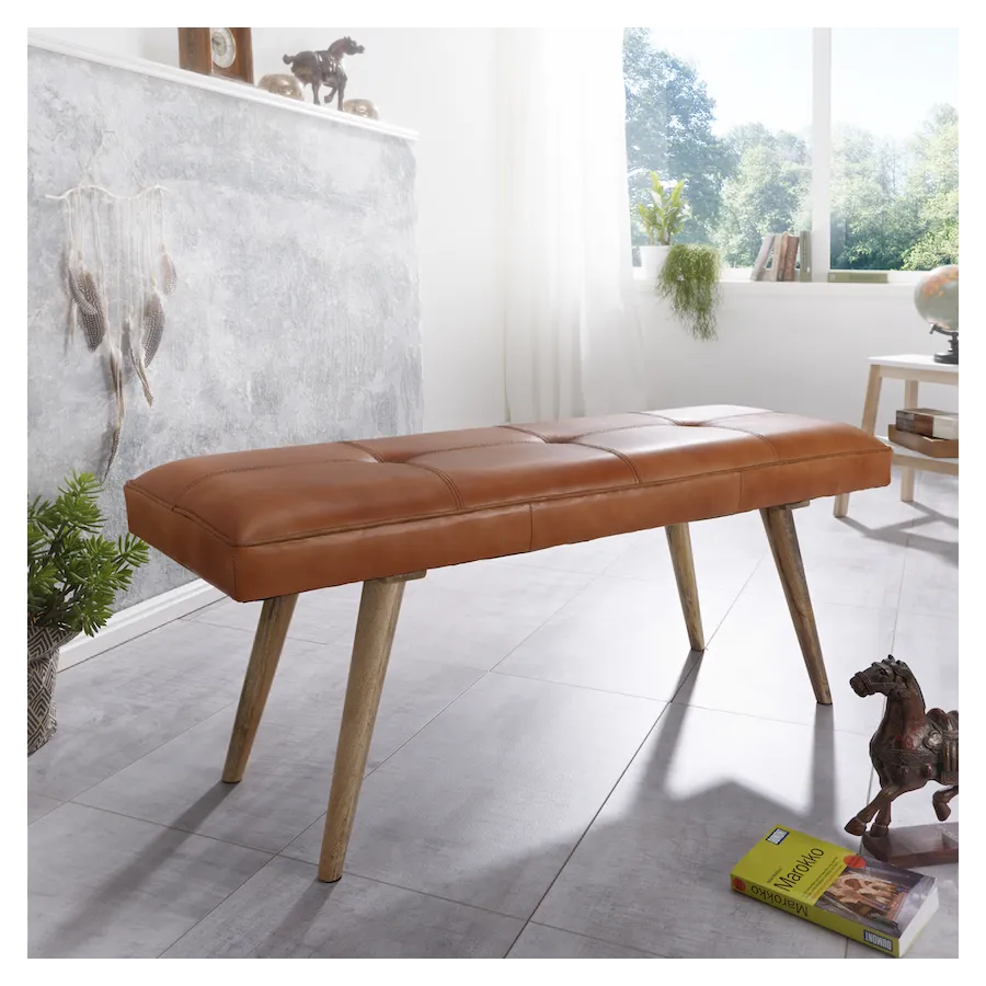 WOHNLING Ławka do siedzenie skóra naturalna brązowa 117 x 51 x 38cm / WL5.319