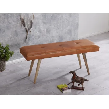 WOHNLING Ławka do siedzenie skóra naturalna brązowa 117 x 51 x 38cm / WL5.319