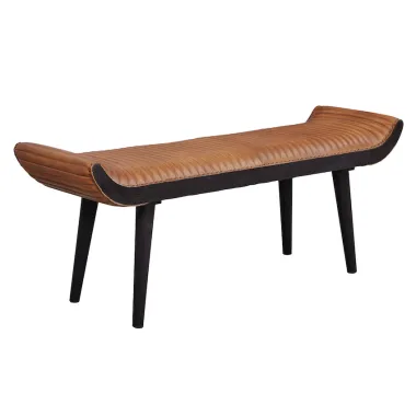 WOHNLING Ławka do siedzenie skóra naturalna brązowa nogi czarne 125 x 50 x 38cm / WL6.014