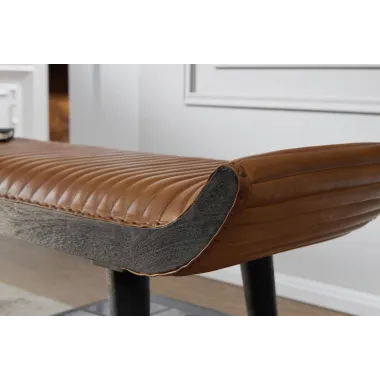 WOHNLING Ławka do siedzenie skóra naturalna brązowa nogi czarne 125 x 50 x 38cm / WL6.014