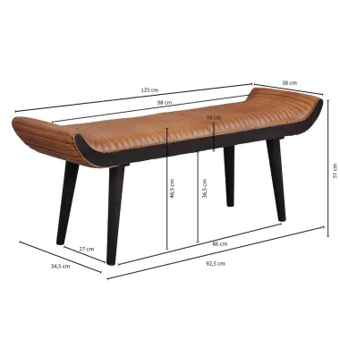 WOHNLING Ławka do siedzenie skóra naturalna brązowa nogi czarne 125 x 50 x 38cm / WL6.014