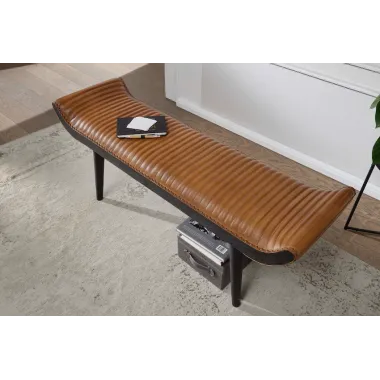 WOHNLING Ławka do siedzenie skóra naturalna brązowa nogi czarne 125 x 50 x 38cm / WL6.014