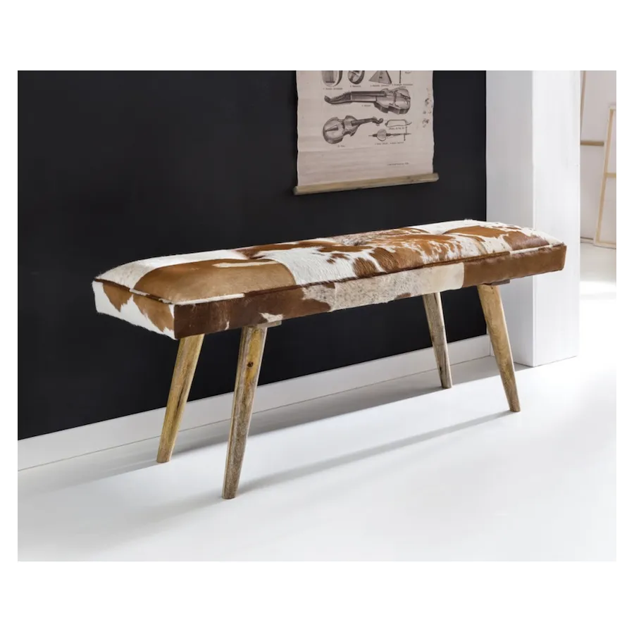 WOHNLING Ławka do siedzenie skóra naturalna dwukolorowa 120 x 52 x 40cm / WL5.103