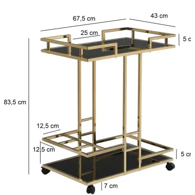 WOHNLING Wózek barowy złota rama 67,5 x 83,5 x 43cm / WL7.336