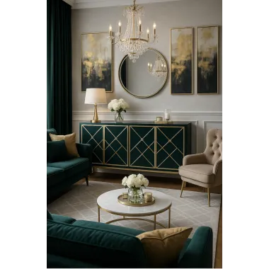 Livin Hill STILIG Komoda zielona ze złotymi zdobieniami 180cm / ST09