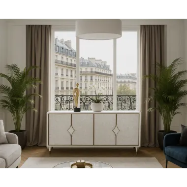 Livin Hill Stilig ST200 Komoda szampańskie srebro z naturalna muszlą 163 x 82 x 48cm