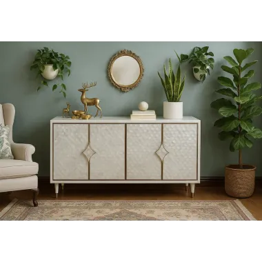 Livin Hill Stilig ST200 Komoda szampańskie srebro z naturalna muszlą 163 x 82 x 48cm