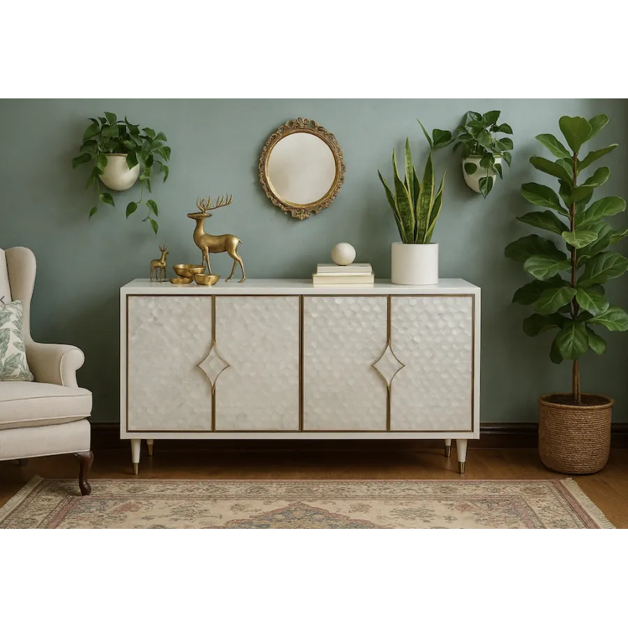 Livin Hill Stilig ST200 Komoda szampańskie srebro z naturalna muszlą 163 x 82 x 48cm