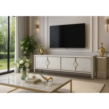 Livin Hill Stilig ST201 Komoda RTV szampańskie srebro MDF 200 x 55 x 40cm