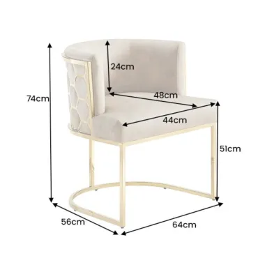 Invicta Krzesło ELEGANCE beżowy aksamit złota rama 64 x 75 x 56cm / 47499