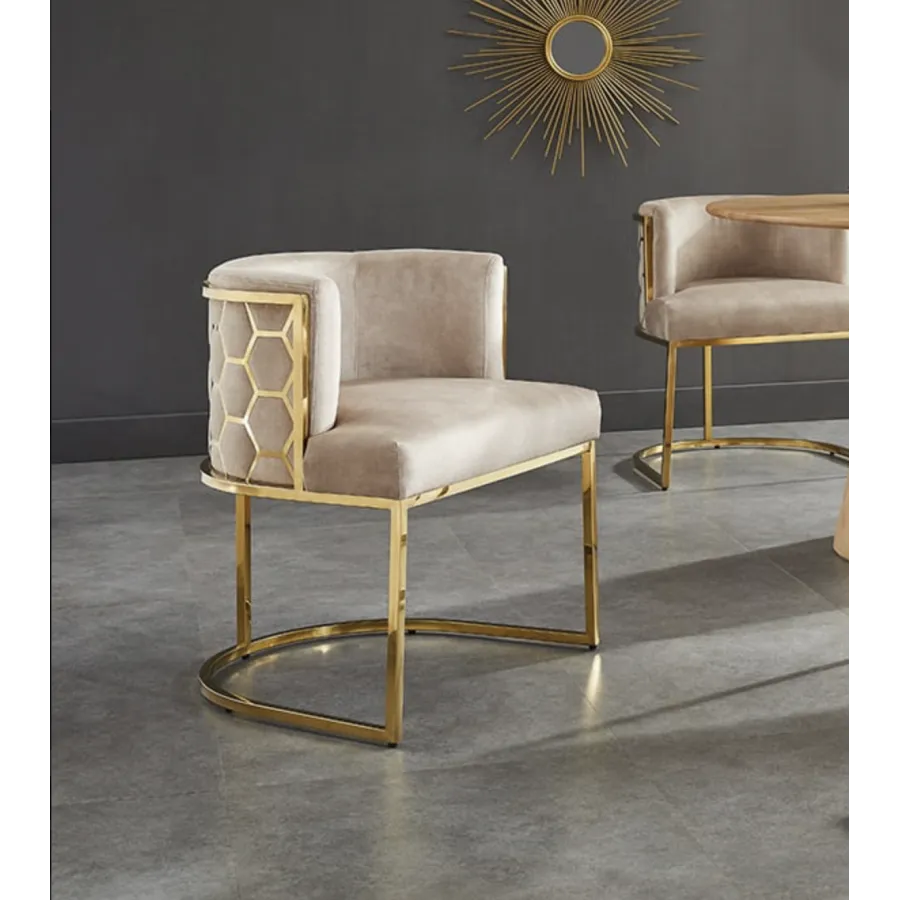 Invicta Krzesło ELEGANCE beżowy aksamit złota rama 64 x 75 x 56cm / 47499