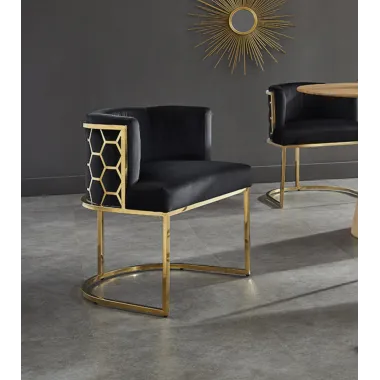 Invicta Krzesło ELEGANCE czarny aksamit złota rama 64 x 75 x 56cm / 47498