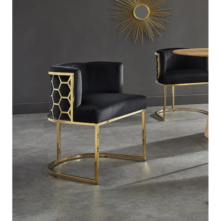 Invicta Krzesło ELEGANCE czarny aksamit złota rama 64 x 75 x 56cm / 47498