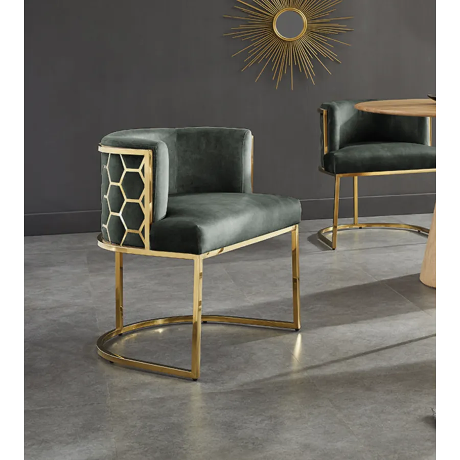 Invicta Krzesło ELEGANCE zielony aksamit złota rama 64 x 75 x 56cm / 47500