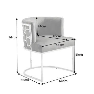 Invicta Krzesło ELEGANCE szary aksamit srebrna rama 64 x 75 x 56cm / 47501