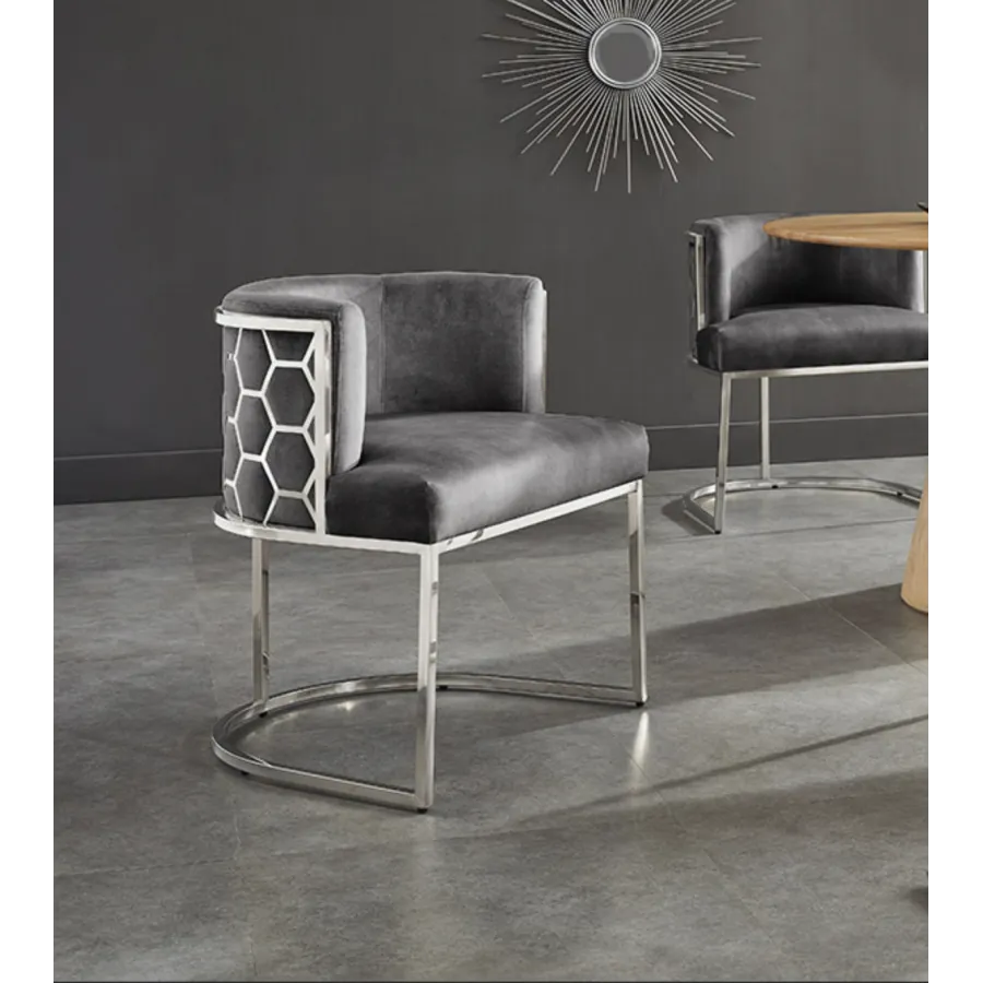 Invicta Krzesło ELEGANCE szary aksamit srebrna rama 64 x 75 x 56cm / 47501