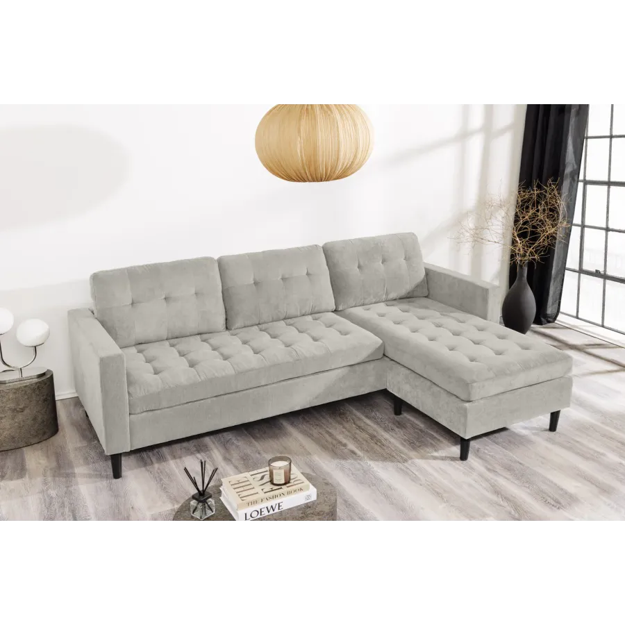 Invicta Sofa narożna STOCKHOLM 3 osobowa szarozielony  sztruks 220cm / 47837