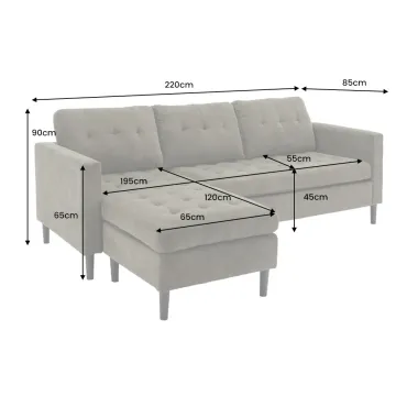 Invicta Sofa narożna STOCKHOLM 3 osobowa szarozielony  sztruks 220cm / 47837
