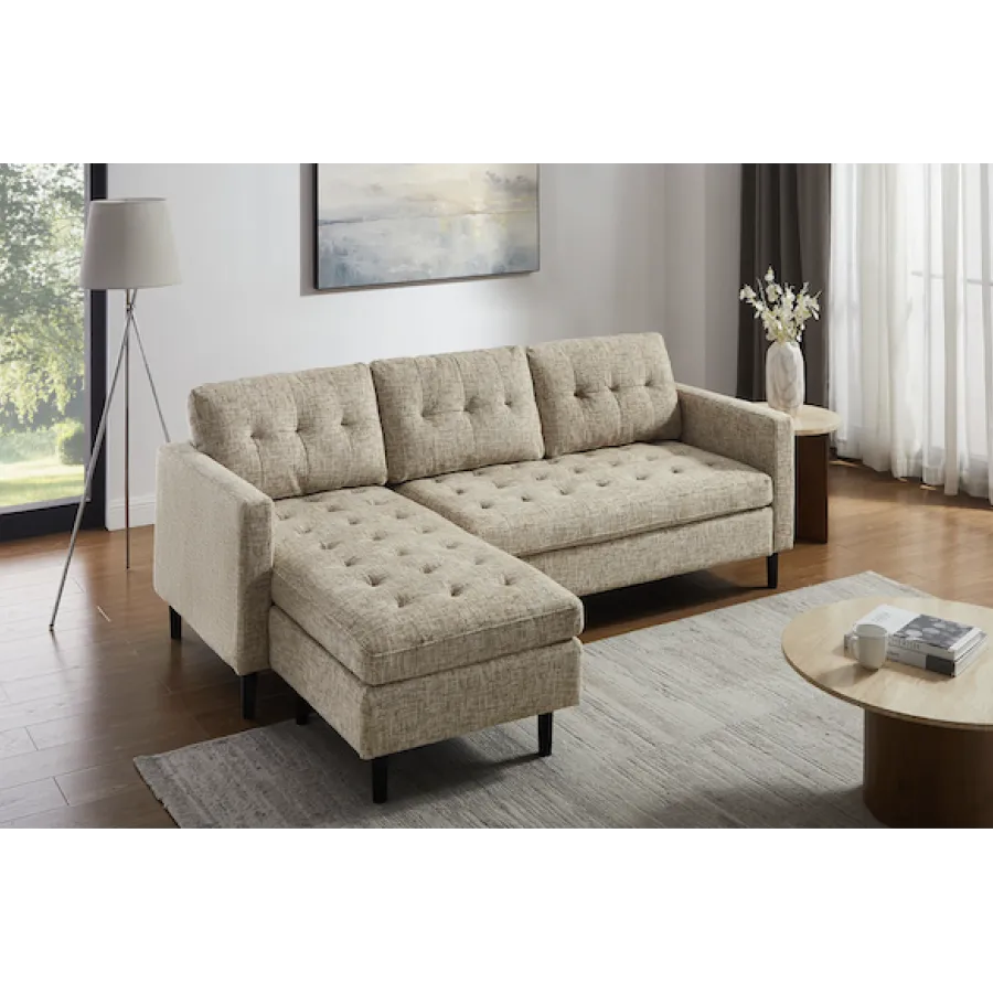 Invicta Sofa narożna STOCKHOLM 3 osobowa tkanina beżowa 220cm / 47838